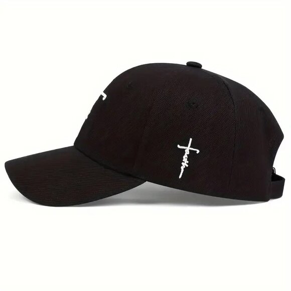 Faith Cross Embroidered Christian Black Baseball Cap, Adjustable Hat, Jesus, God - Picture 4 of 4
